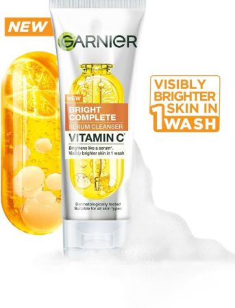 GARNIER Vitamin C + Serum Cleanser for Instant Brightening | For all skin types | Face Wash  (100 g)