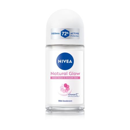 NIVEA Natural Glow Smooth Skin Deodorant Underarm Roll On for Women| Vitamin C, Vitamin E, Avocado oil and Licorice Extract | 72 H Even Toned, Smooth & Bright Underarms | 0% Alcohol and Dermat Approved |50 ml