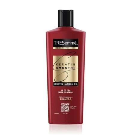 TRESemmé Keratin Smooth+ Shampoo 180ml With Keratin Protein and Argan Oil | Salon-Like Smooth Hair | Up To 72H Frizz Control