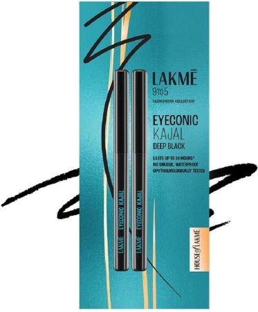 Lakmé 9 to 5 Kajal Twin Pack, lasts upto 24hrs, Pack of 2  (Deep Black, 0.35 g)