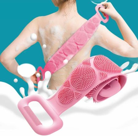 Shopeleven Silicone Back Scrub, Exfoliating Silicone Bath Shower Body Brush, Exfoliating Body Wash Silicone Scrubber Belt for Women Men, Eco Friendly, Easy to Clean (Pack of 1 ) (Color May Vary)