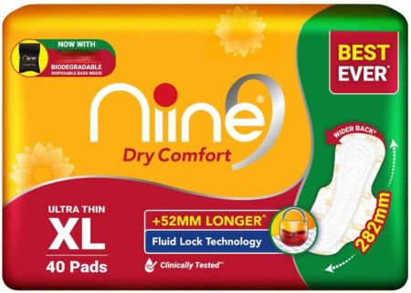 niine Dry Comfort Ultra Thin XL | Fluid Lock Gel Technology & Disposable Bags Inside Sanitary Pad  (Pack of 40)